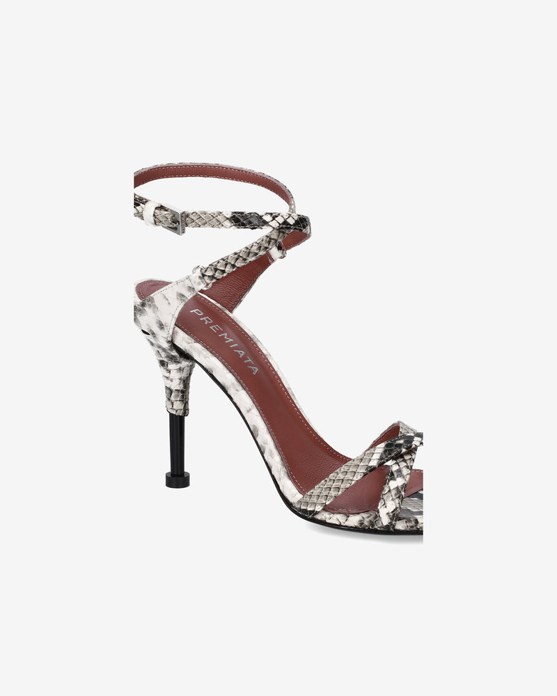 Python print leather heeled sandals