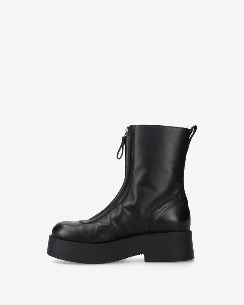 Black Leather and Shearling Ankle Boots