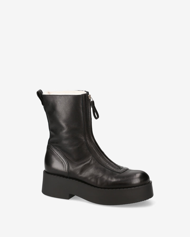 Black Leather and Shearling Ankle Boots