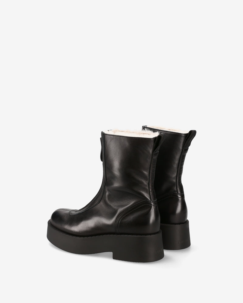 Black Leather and Shearling Ankle Boots