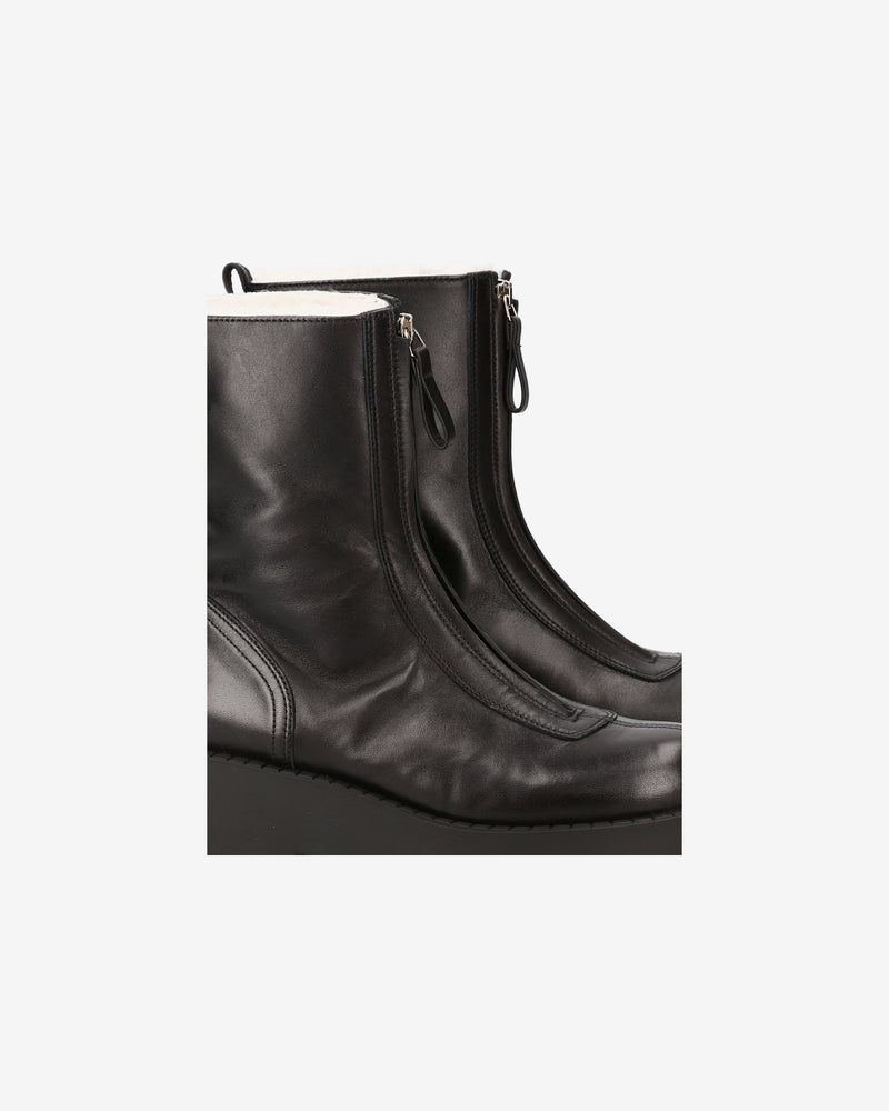 Black Leather and Shearling Ankle Boots
