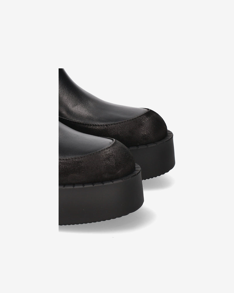 Leather and suede platform ankle boots