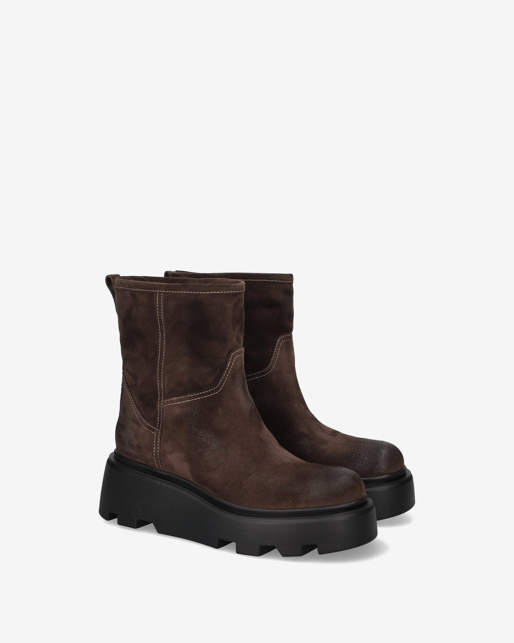 Split-leather ankle boots with a thick sole