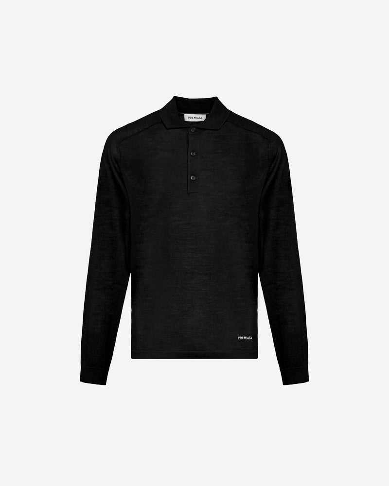 Wool and silk long sleeve polo shirt
