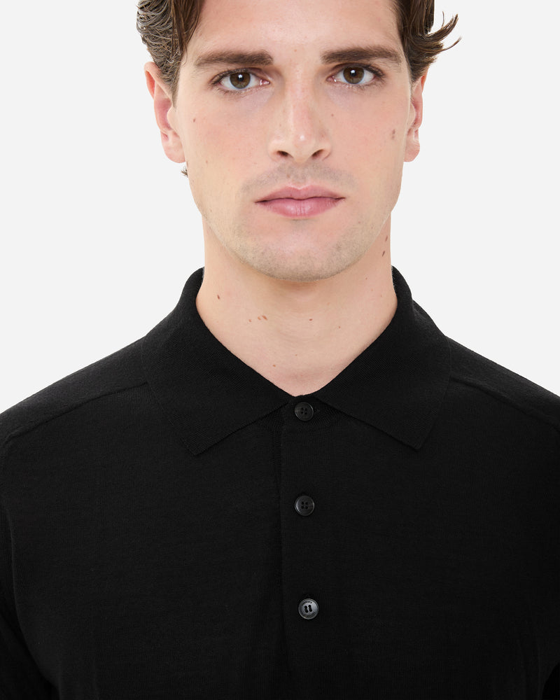 Wool and silk long sleeve polo shirt