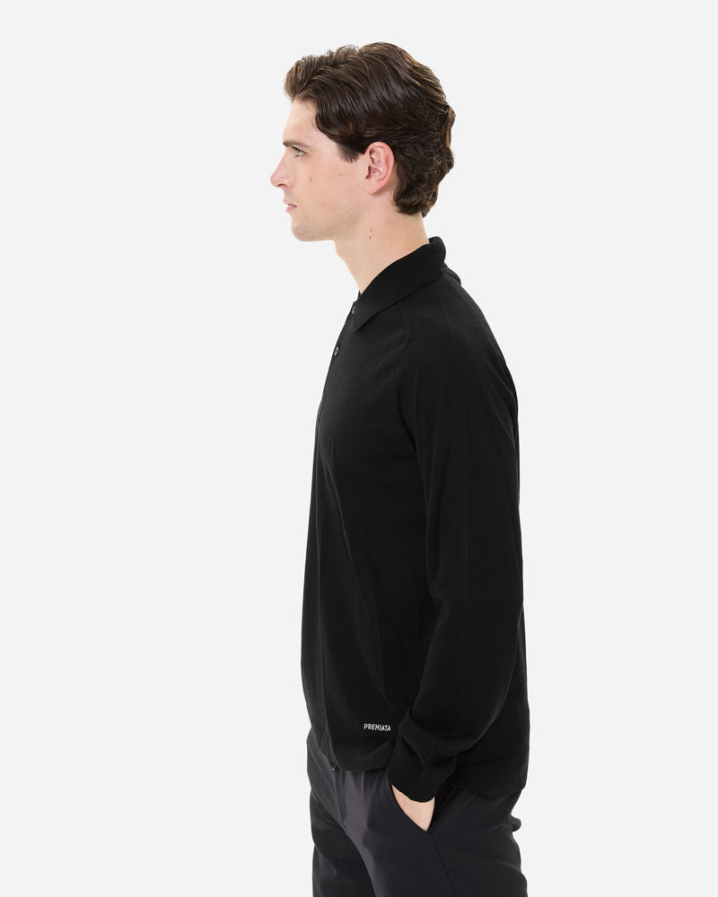 Wool and silk long sleeve polo shirt