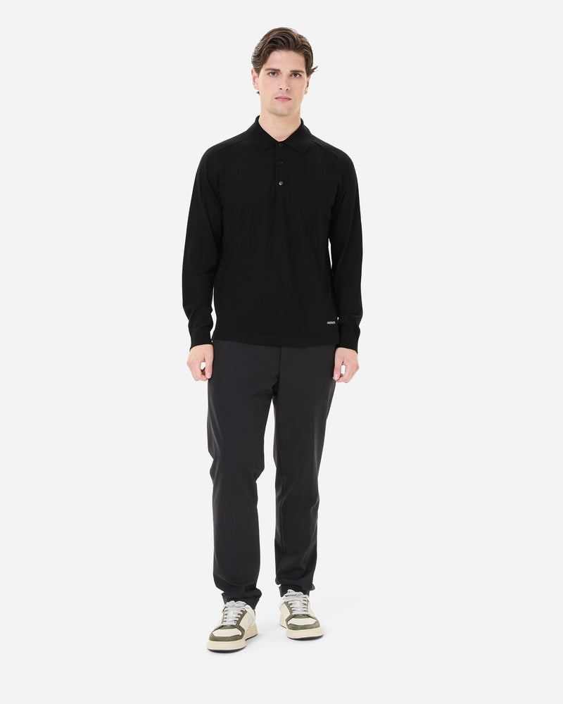 Wool and silk long sleeve polo shirt