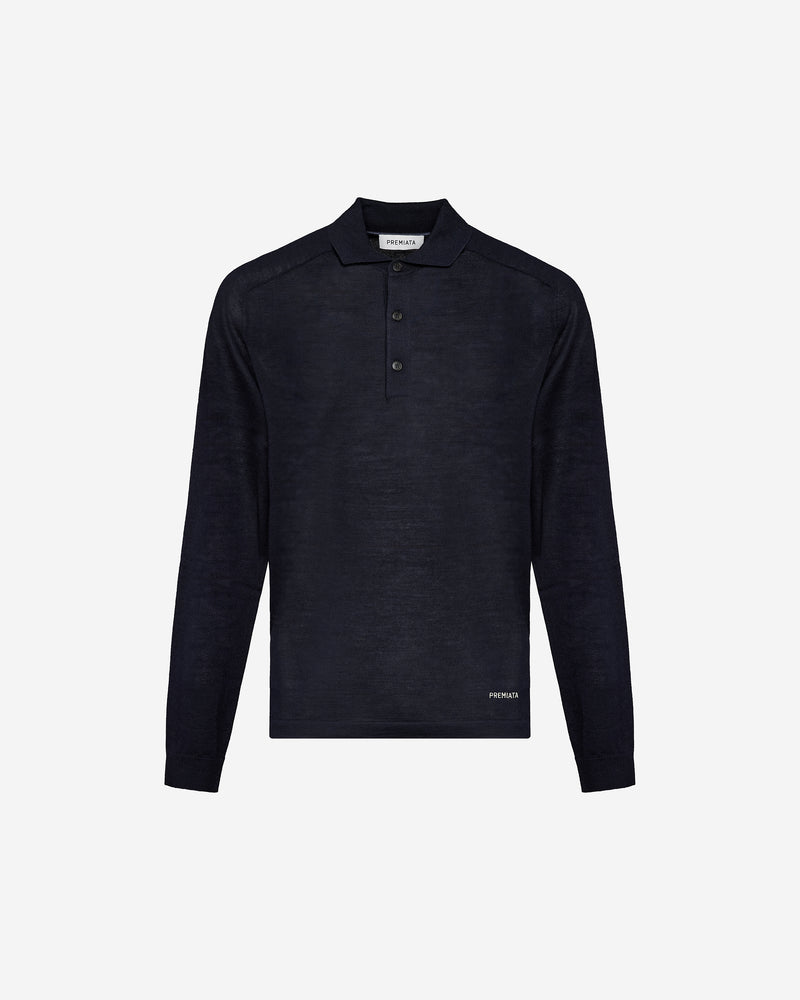 Wool and silk long sleeve polo shirt