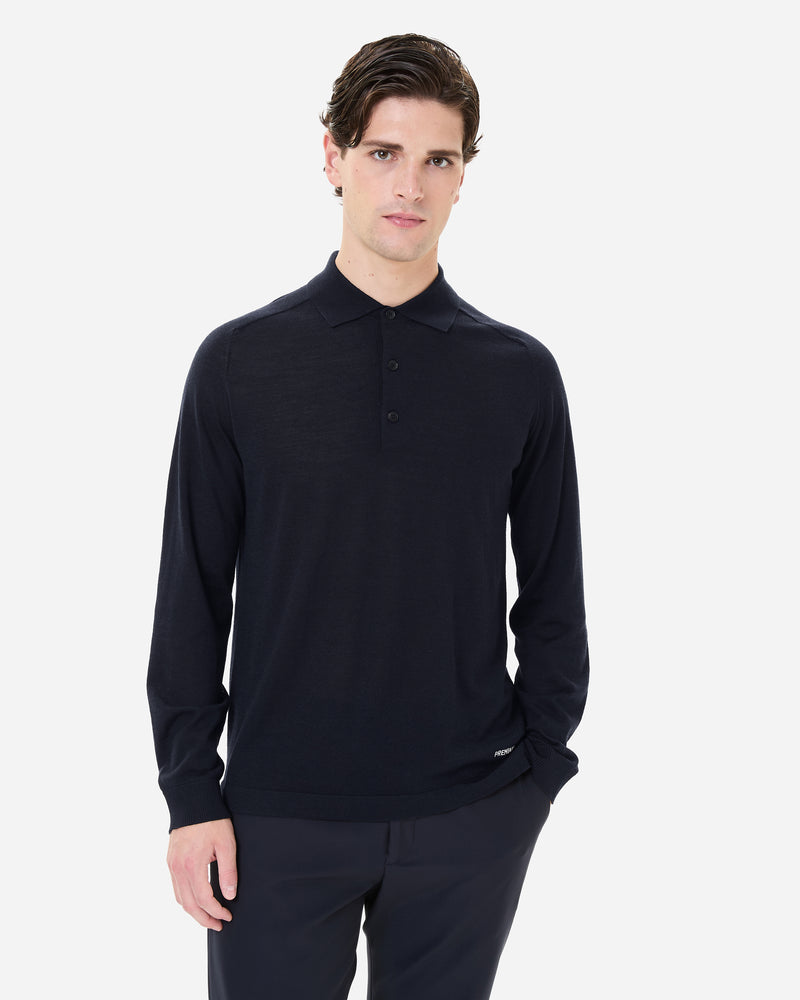 Wool and silk long sleeve polo shirt