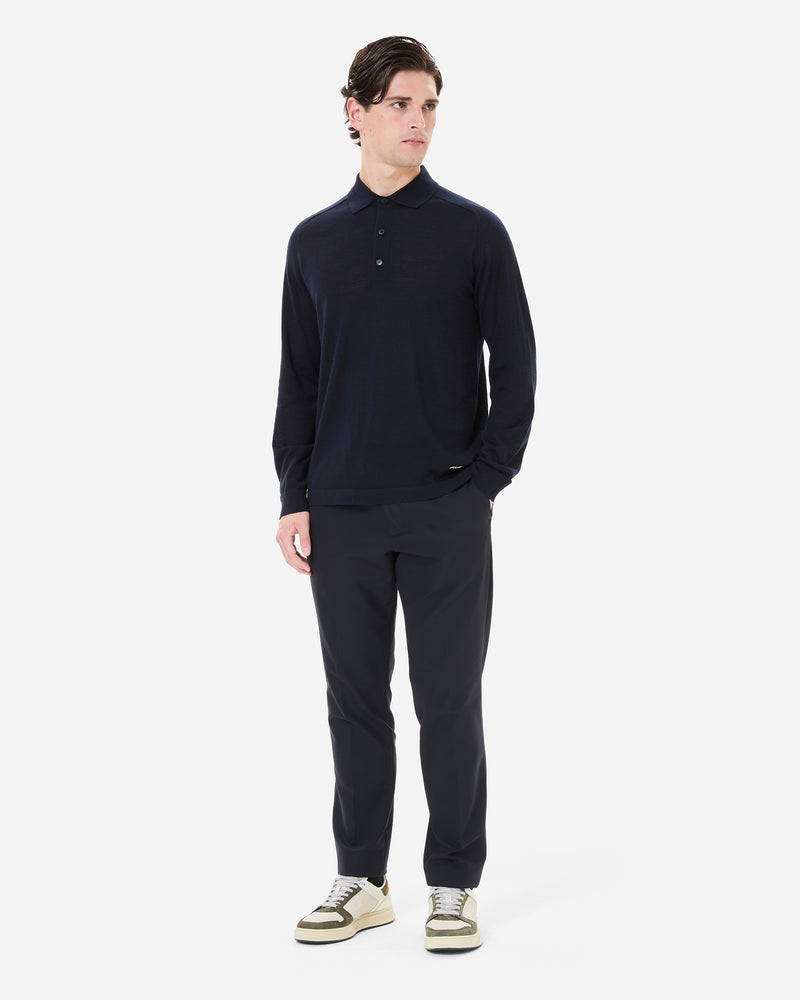 Wool and silk long sleeve polo shirt