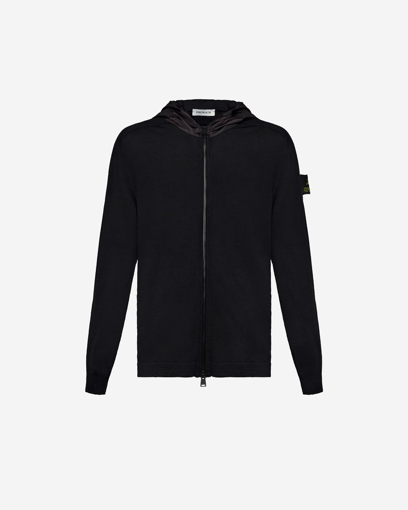 Maglia Full Zip con Cappuccio Black