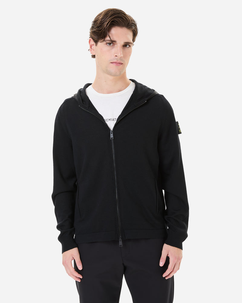 Maglia Full Zip con Cappuccio Black