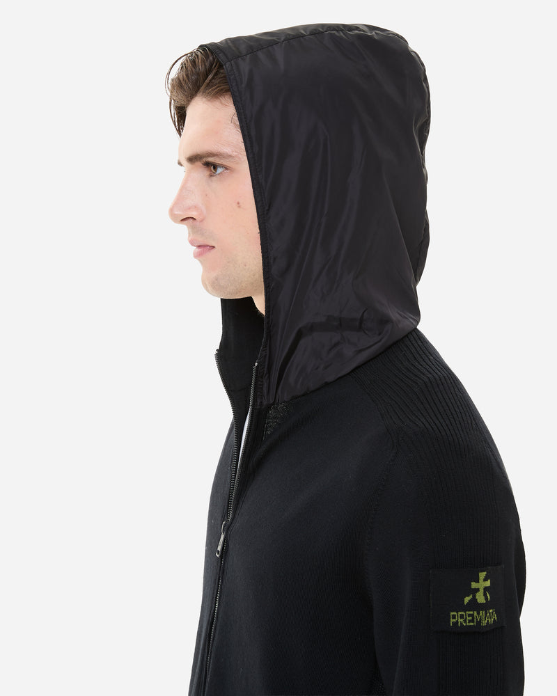 Maglia Full Zip con Cappuccio Black