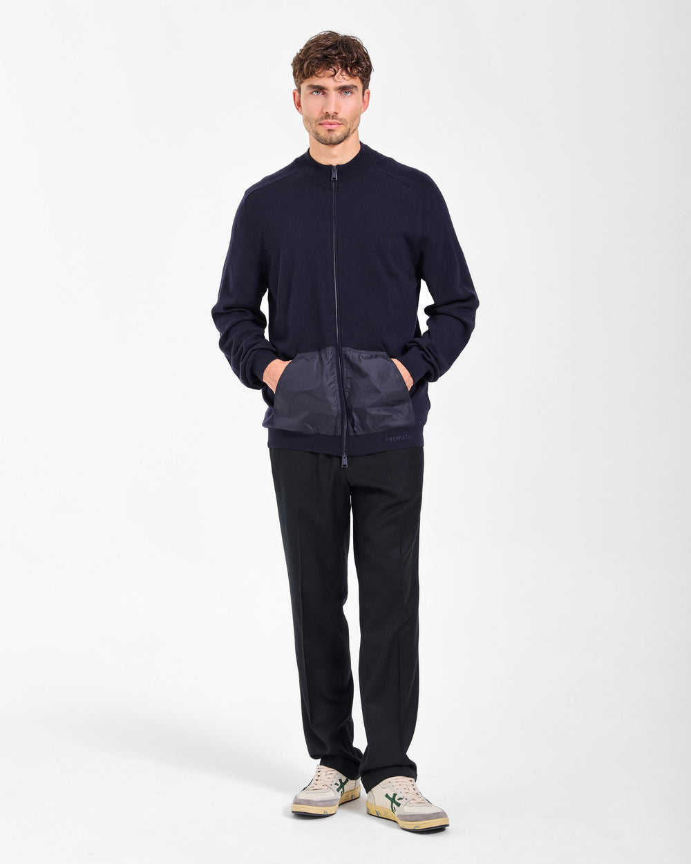 Blue Full-Zip Wool Sweater