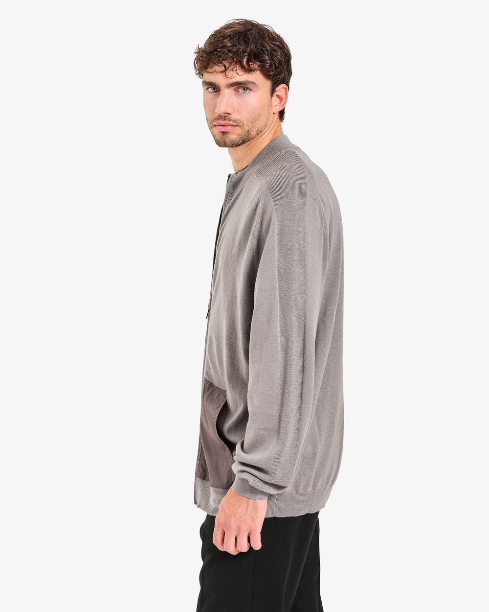 Taupe Full-Zip Wool Sweater