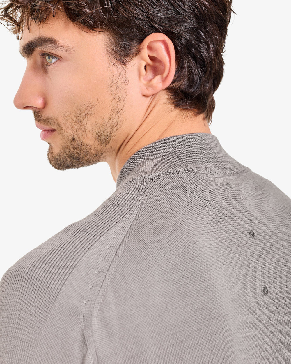 Taupe Full-Zip Wool Sweater