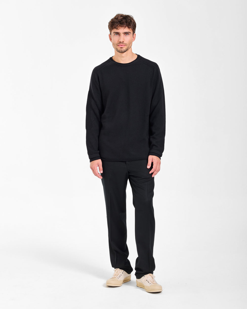 Black Crew-Neck Knit Sweater