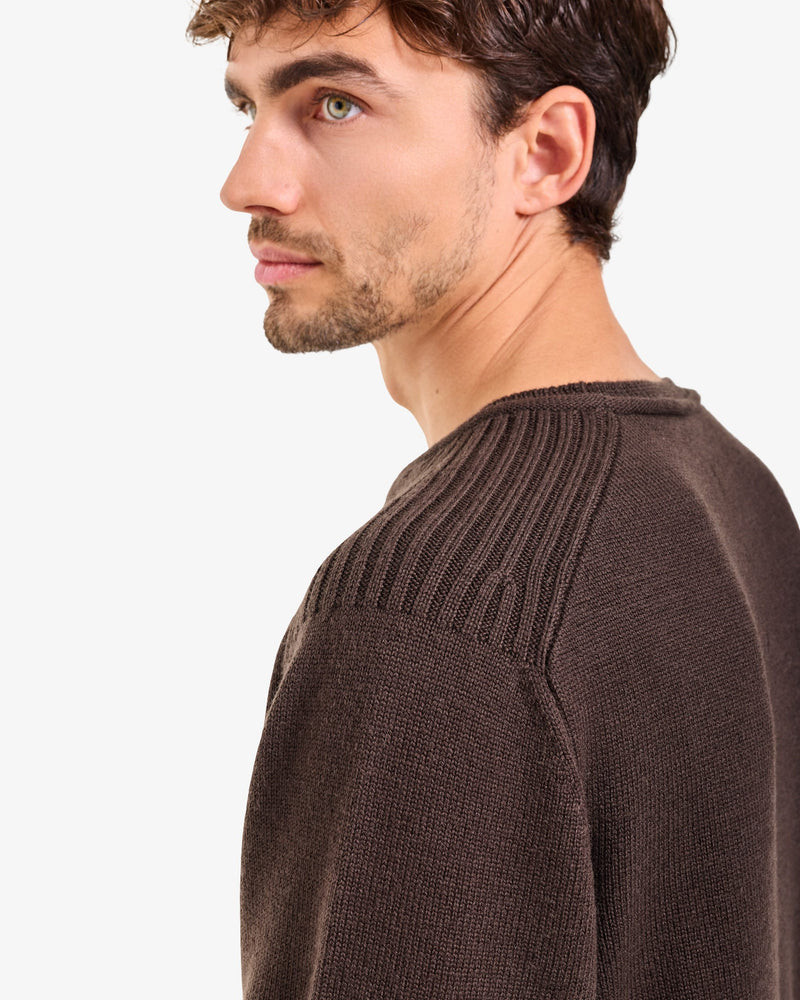 Brown Crew-Neck Knit Sweater