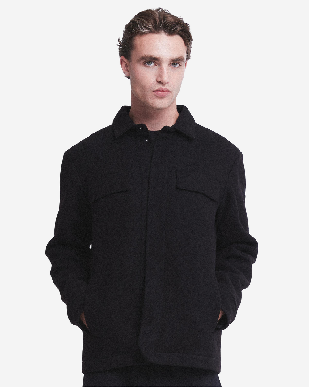 Black Overshirt Jacket in Wool